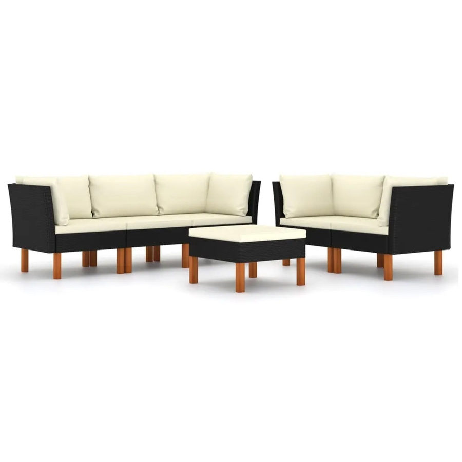 vidaXL 6-tlg Garten-Lounge-Set in U-Form aus Poly-Rattan und Eukalyptusholz mit Kissen, Schwarz - Bild 2