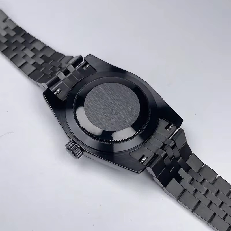 MACARLON Uhrengehäuse Edelstahl, 39 mm, Schwarz, Geriffelte Lünette - Bild 4