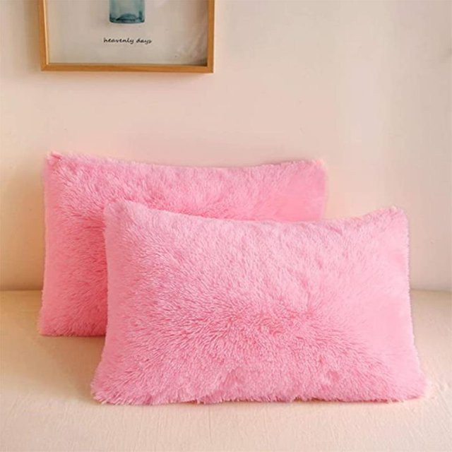 Luxuriöser Plüsch-Kissenbezug aus Kunstfell in Rosa mit Reißverschluss, B/H: 50 x 70 cm - Bild 1