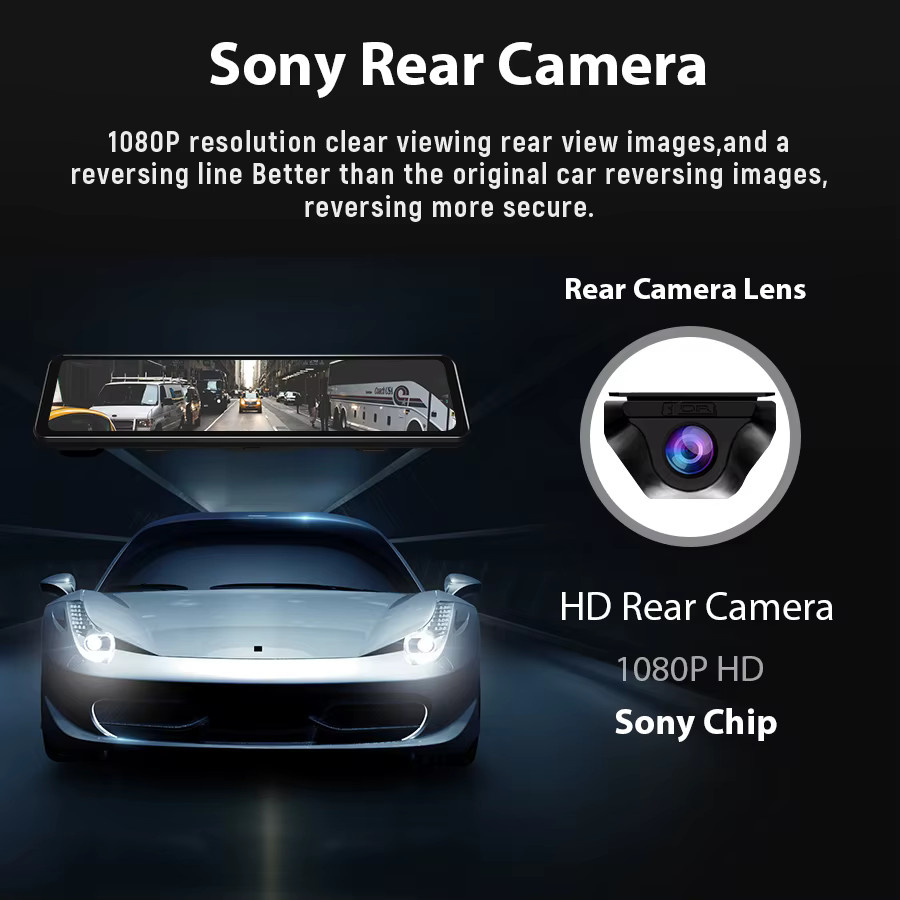 E-ACE 4K WIFI Dashcam Rückspiegel-Rekorder mit 12-Zoll Display und Sony Rückfahrkamera in Schwarz - Bild 4
