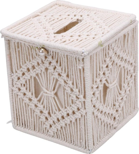 Dekorative Böhmische Taschentuchbox in Weiß mit geometrischem Open-Weave-Design für Badezimmer und Wohnzimmer - Bild 1