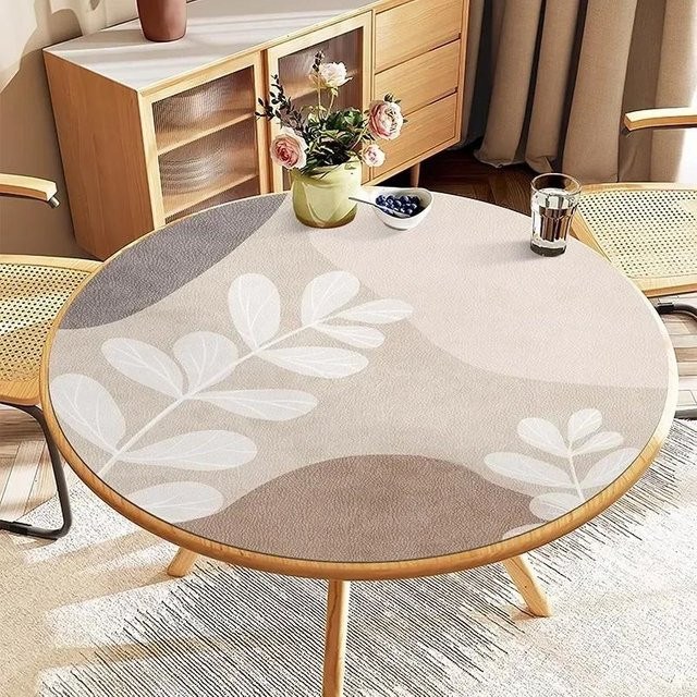 Runde wasserdichte Tischdecke von FQMM aus PVC in Beige, Durchmesser: 120 cm - Bild 1