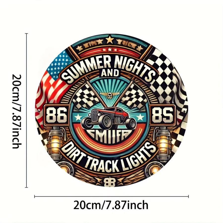 Rundes Aluminiumschild Potdemiel im Vintage-Stil Sommernächte Dirt Track Lights Racing, Mehrzweck-Wanddekoration aus Metall, Durchmesser: 20 cm - Bild 2
