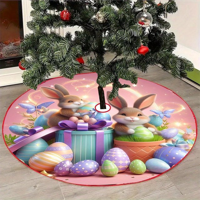 VIKAMA Weihnachtsbaumrock in Rosa mit glitzerndem Osterhase und Ei-Design für Kinderzimmer - Bild 1