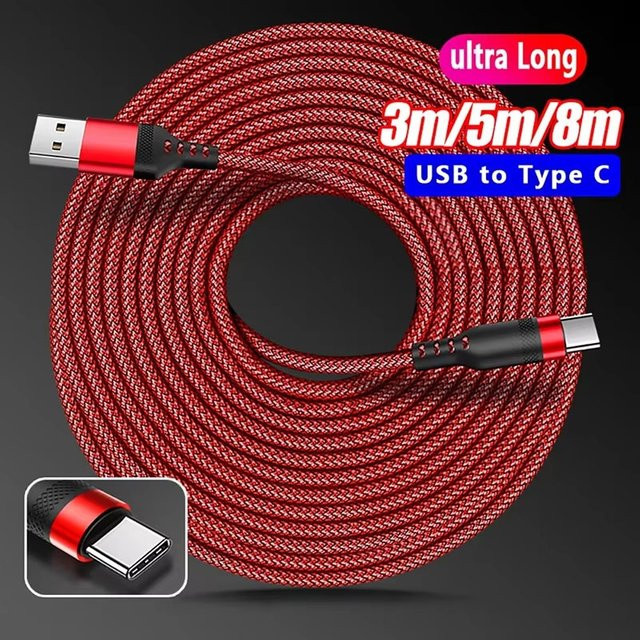 Mrgabwte USB Typ C Schnellladekabel als Verlängerungskabel aus Nylon in Rot - Bild 1