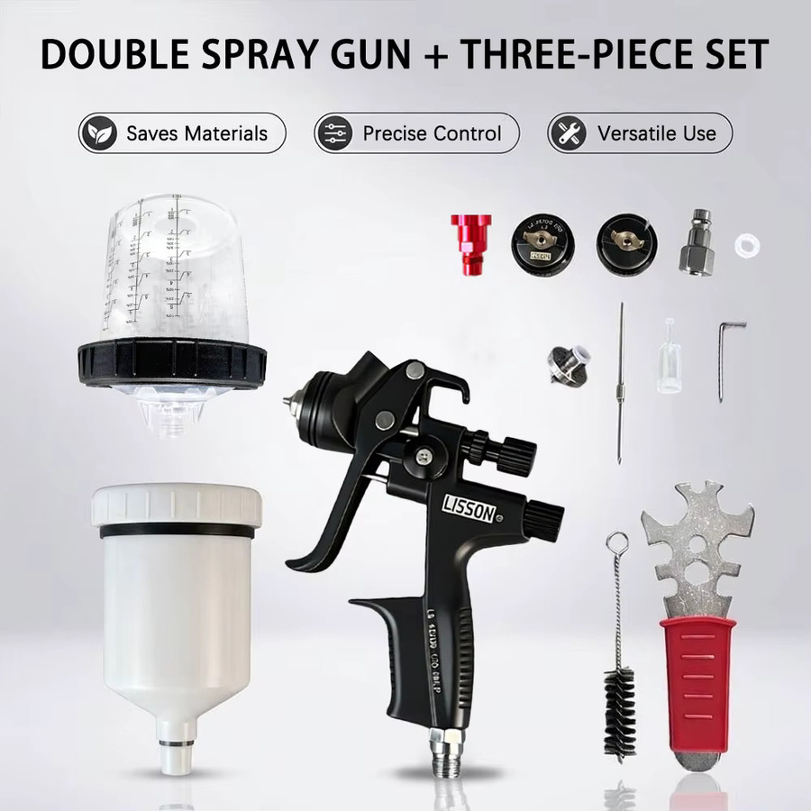 HVLP-Spritzpistole für wasserbasierte Lackierungen in Schwarz mit Adapter, Mischbehälter und Düsen in 1,3 mm und 1,7 mm - Bild 3