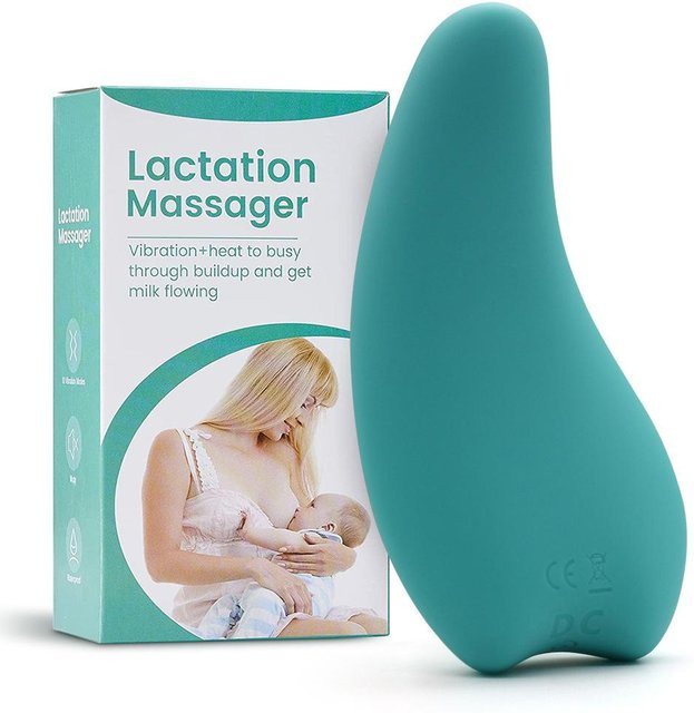 Wärmendes Laktationsmassagegerät aus Silikon mit Vibrationsfunktion in Blau oder Grün - Bild 1