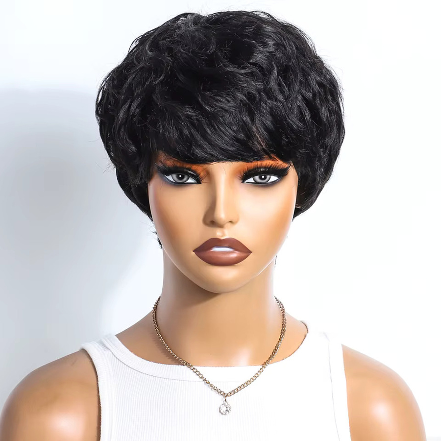 Echthaar-Perücke Pixie-Schnitt, 100 % natürliche Haare, Schwarz, Damen - Bild 2