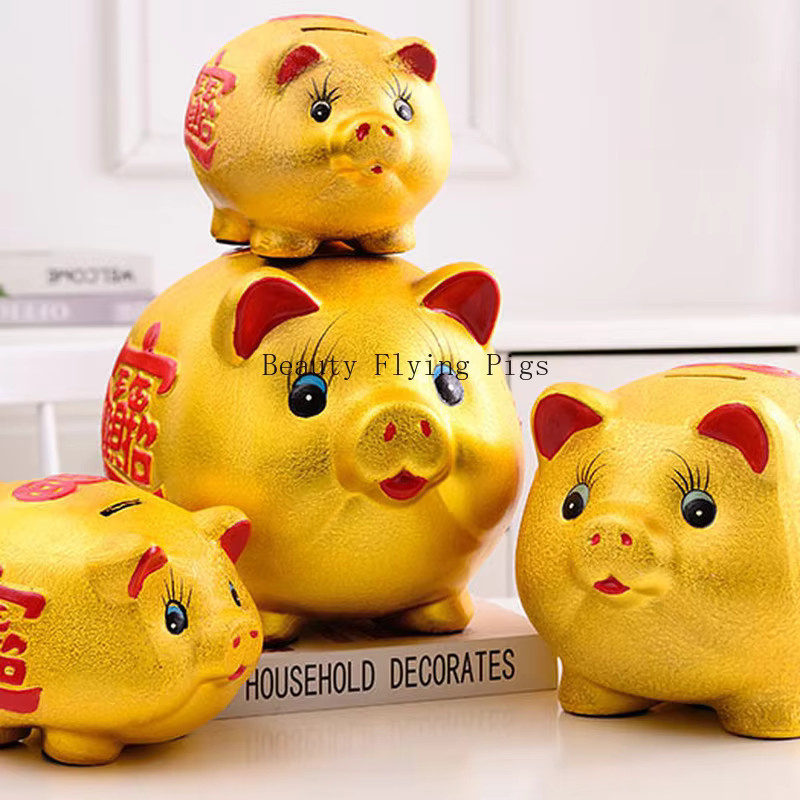 WSHYUFEI Goldene Keramik-Spardose Schwein mit verstecktem Safe für Erwachsene und Kinder - Bild 3