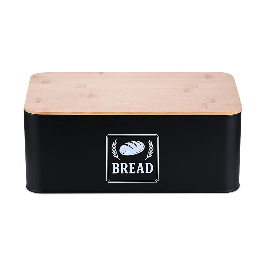 Relaxdays Brotkasten aus Eisen in Schwarz mit Bambusdeckel, B/T/H: 33 x 13,5 x 19 cm - Bild 2