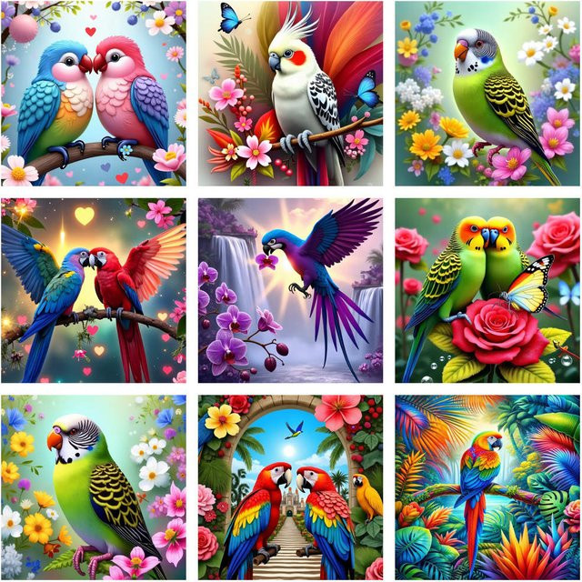 AZQSD 5D-Diamantgemälde Lovebirds Motiv als Leinwandkunst in Multicolor mit runden Steinen - Bild 1