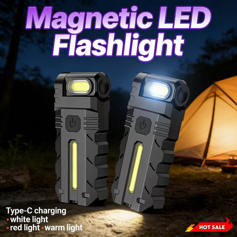 LAIMANEI USB-aufladbare magnetische LED-Taschenlampe mit COB-Licht und 180 Grad drehbarem Kopf in Schwarz - Bild 2