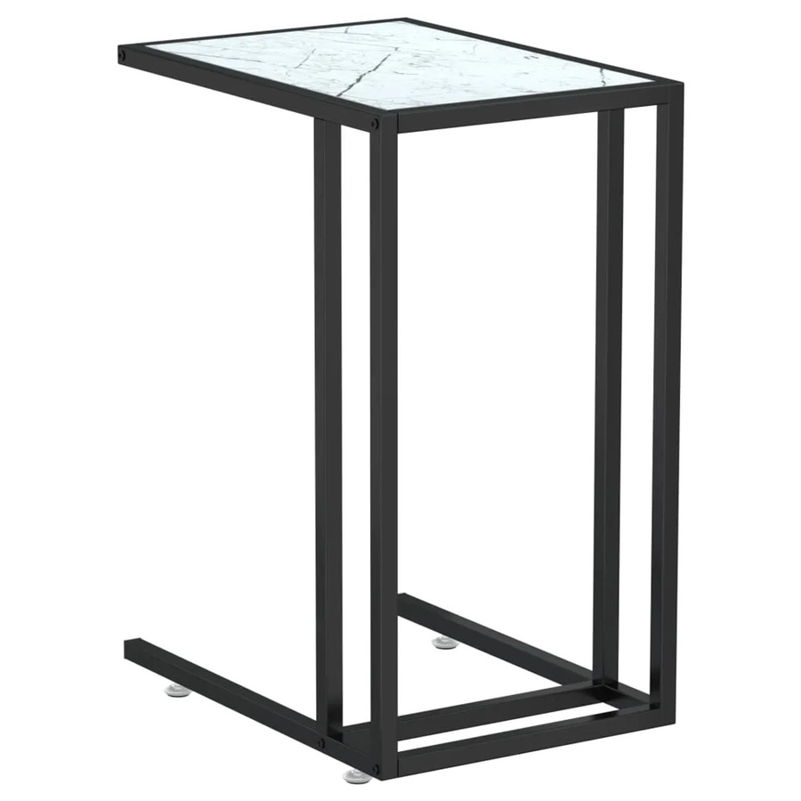 vidaXL Computer-Beistelltisch in Weiß Marmor-Optik mit Glasplatte und Eisengestell, B/T/H: 50 x 35 x 65 cm - Bild 2