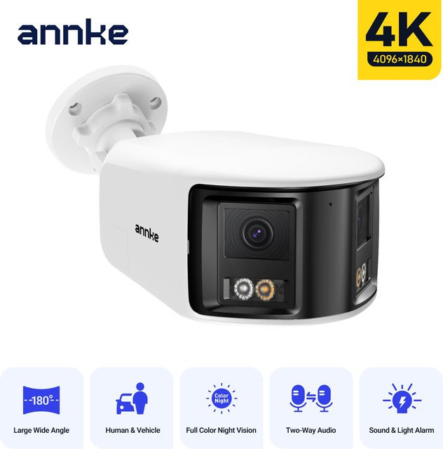 ANNKE 4K 8 MP PoE-Überwachungskamera für den Außenbereich mit zwei Objektiven, 180 Grad Sichtfeld und Farbnachtsicht, Weiß - Bild 1