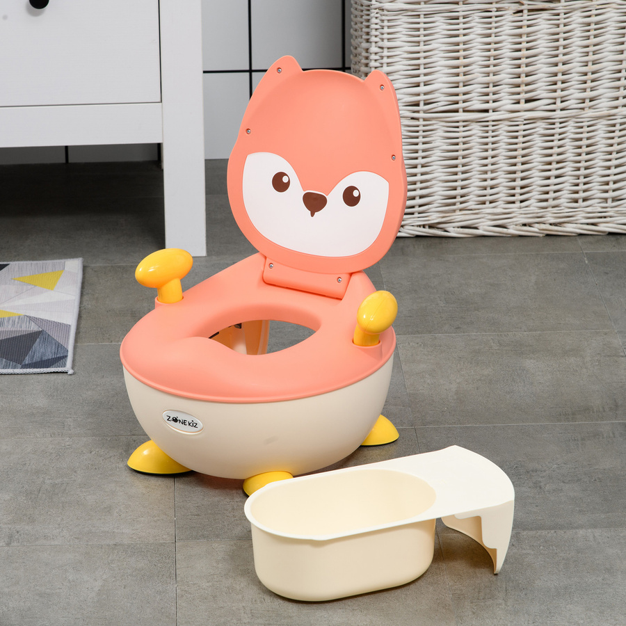 ZONEKIZ Kinder Töpfchen im Fuchs-Design in Rosa mit rutschfester Unterseite, Griff und Klappdeckel für Kinder von 6 Monaten bis 3 Jahren - Bild 2