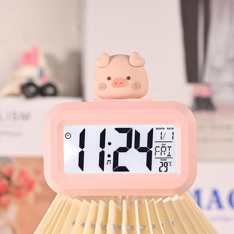Tooarts Digitale LED Desktop Wecker mit Cartoon-Design, Temperaturanzeige, Datum und Beleuchtung, Rosa - Bild 4