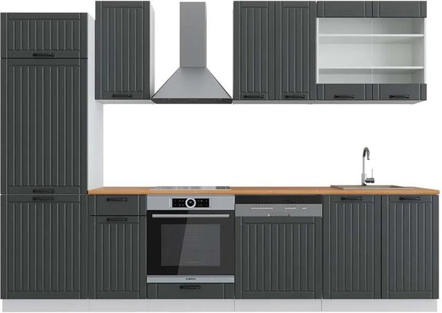 Vicco Fame-Line Küchenzeile Landhausstil in Anthrazit und Weiß mit Eiche-Optik, Breite: 300 cm - Bild 1