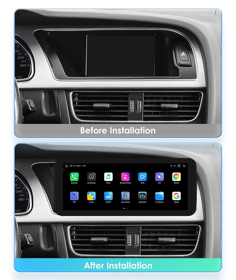 Hizpo Wireless Carplay und Android Auto All-in-One Multimedia Autoradio mit Navigation und GPS für Audi A5 S5 B8 A4 S4 in Schwarz - Bild 3