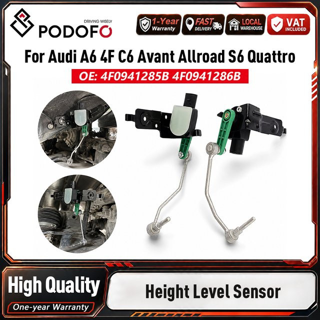 Podofo 2er-Set Fahrhöhensensor Scheinwerfer-Niveausensor für Audi A6 C6 4F Avant Allroad S6 quattro in Schwarz OE 4F0941285B 4F0941286B - Bild 1