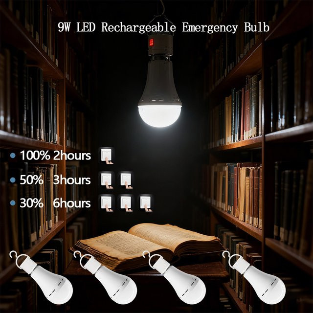 Gatetop E27 LED Notfall-Glühbirne 9W mit 1500mAh Akku, Weiß - Bild 1