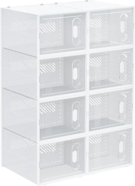 HOMCOM 8er Set Schuhboxen aus Kunststoff mit magnetischen Türen und Deckel, Schuh-Organizer in Transparent und Weiß, B/T/H: 36 x 28 x 21 cm - Bild 1