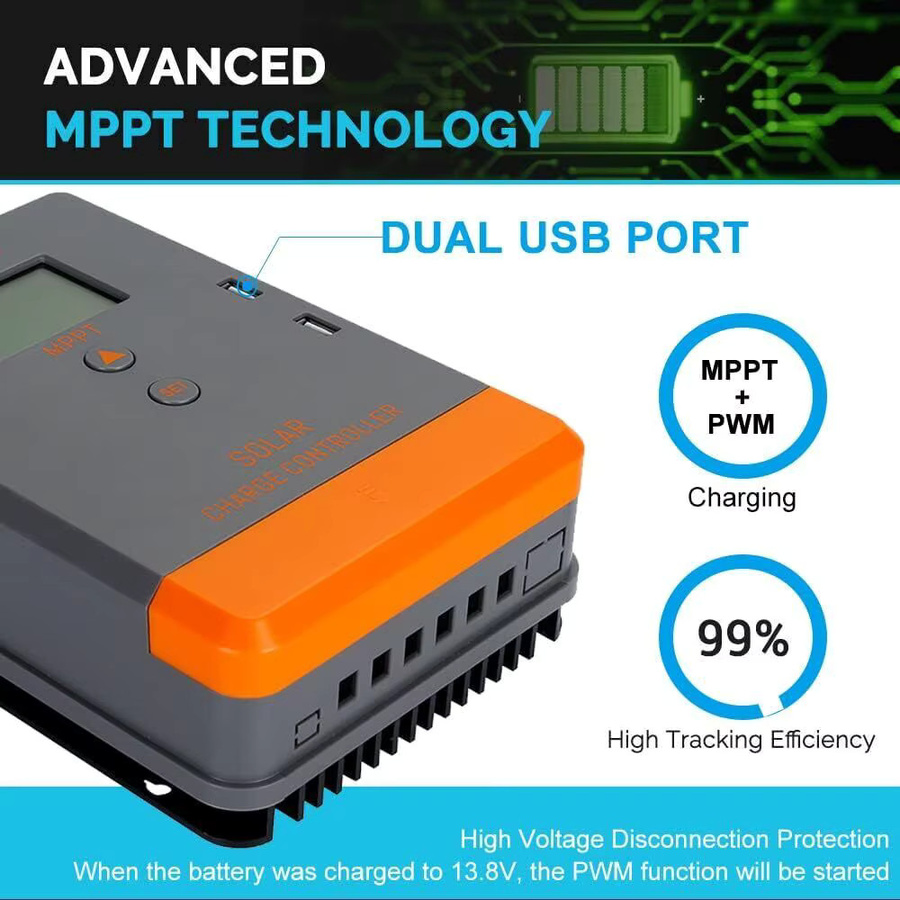 PowMr Keeper Serie MPPT Solar-Laderegler für 12V und 24V mit LCD-Display und USB-Ausgang zur Ladung von LiFePO4, Lithium, Gel und Flüssigbatterien - Bild 2