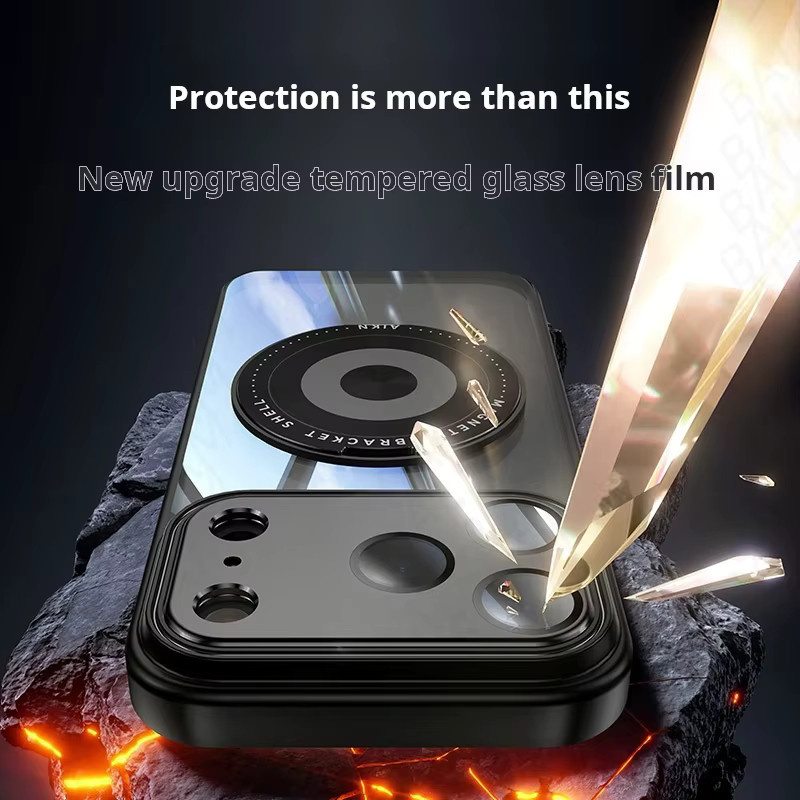 Transparente Magnetische Handyhülle mit 360 Grad drehbarem Halter und Objektivschutzfolie für Apple iPhone 17 Air 16E Plus 15 14 13 12 Pro Max in Grau - Bild 2