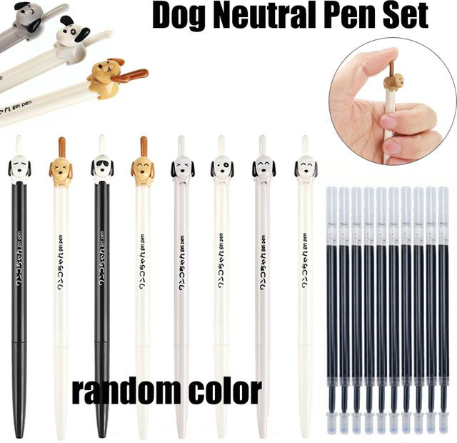 MROOFUL Druckknopf-Gelstift-Set mit kreativem Tier-Hund-Design und schwarzen Tintenpatronen - Bild 1