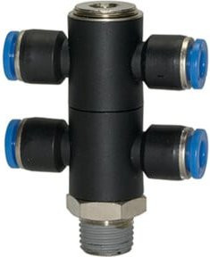 Riegler T-Mehrfachverteiler Blaue Serie, 4-fach drehbar, Messing, R 1/2, Durchmesser 12 mm - Bild 1