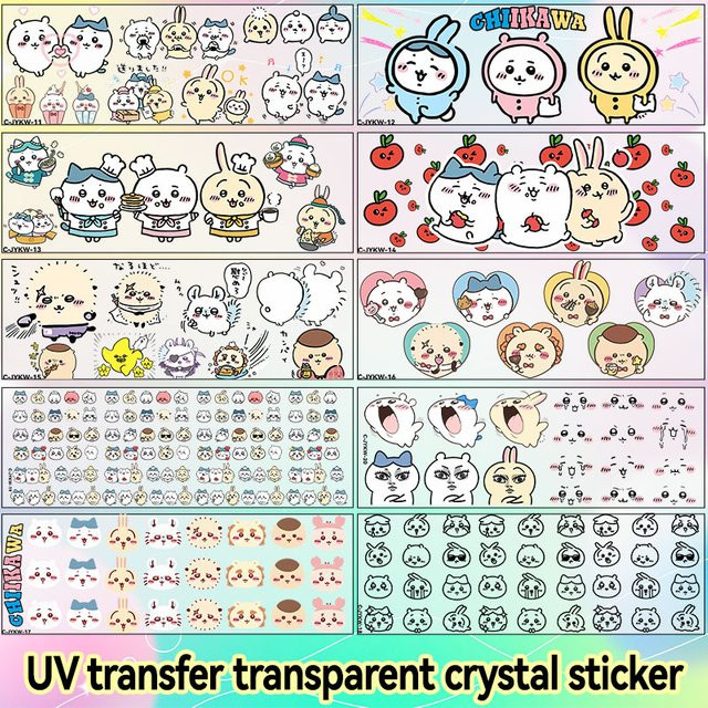 Chiikawa Serie UV-Transfer Kristall-DTF-Aufkleber für Glasprodukte mit Hachiware und Usagi in Transparent und Multicolour - Bild 1