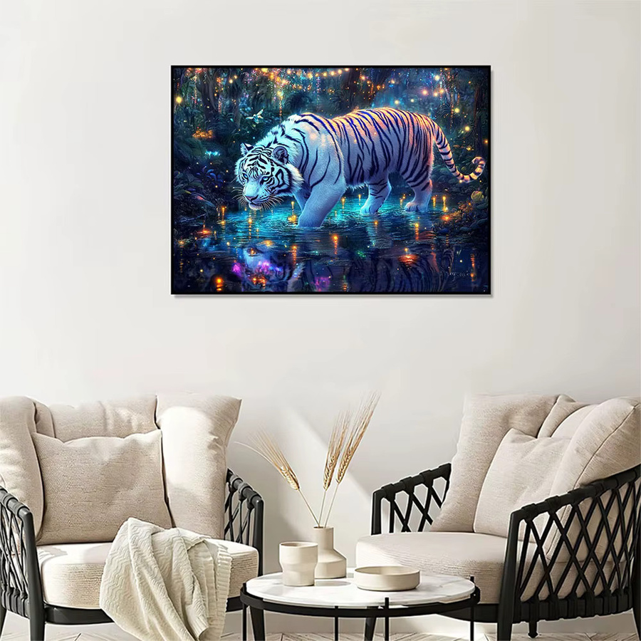 Momoart 5D DIY Diamant-Stickerei Tiger Tier Mosaik-Set für Erwachsene und Anfänger, Wandkunst in Mehrfarben, B/H: 30 x 20 cm - Bild 3