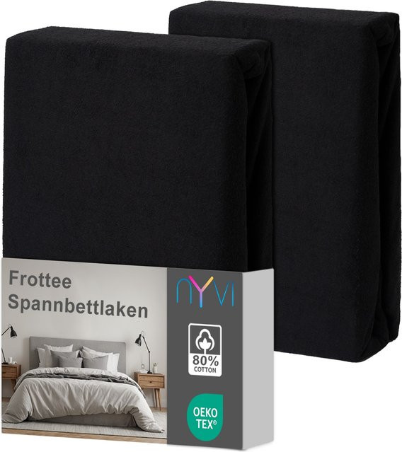 NYVI DreamScience Frottee Spannbettlaken 2er Pack, Schwarz, B/T: 180 x 200 cm bis 200 x 200 cm - Bild 1