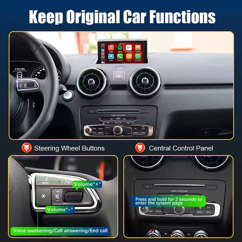 CARABC Kabelloses CarPlay-Modul für Audi A1 Q3 RM 2013-2018 mit Android Auto, AirPlay und Rückfahrkamera Unterstützung, Schwarz - Bild 5