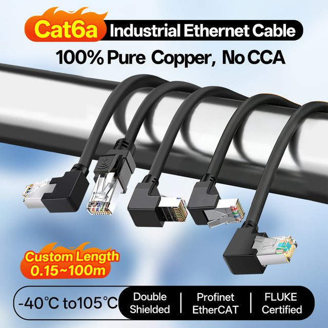 BYXGD Cat6A Industrielles Ethernet-Kabel mit 90-Grad-Winkel-RJ45, 8-adrig, Schwarz - Bild 1