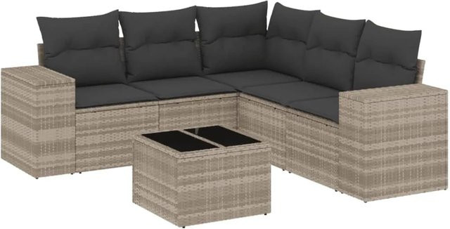 vidaXL 6-teilige Garten-Sofagarnitur in L-Form aus Polyrattan mit Kissen in Hellgrau - Bild 1