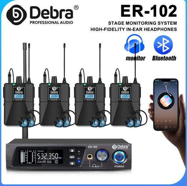 ER-102 Professionelles drahtloses In-Ear-Monitor-System mit Bluetooth 5.0 und UHF in Schwarz - Bild 1