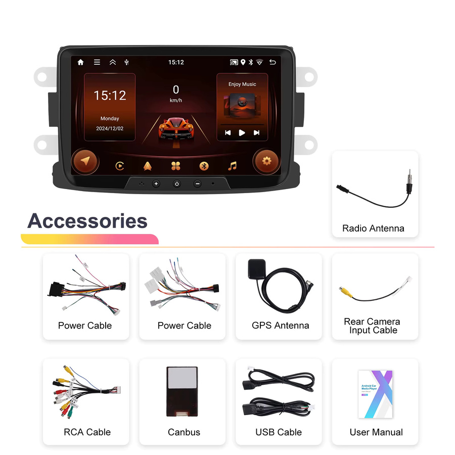 Podofo 8-Zoll Carplay Android Autoradio für Renault mit GPS-Navigation und RDS-Multimedia in Schwarz - Bild 4