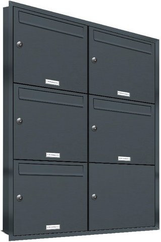 AL Briefkasten-System für 5 Parteien zur Unterputzmontage, grau, B/H/T: 153,351 x 106,6 x 11,6 cm - Bild 1