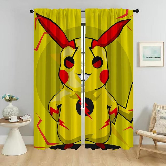 P-pokemones Fenstergardinen Set aus 2 Paneelen, gelbe Halloween Dekoration für Wohnzimmer und Küche, Breite: 50 cm, Höhe: 70 cm - Bild 1