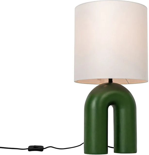QAZQA Skandinavische Tischleuchte Lotti in Grün mit weißem Leinen-Schirm, dimmbar, E27, Höhe: 59,0 cm, Breite: 30,0 cm, Tiefe: 30,0 cm - Bild 1