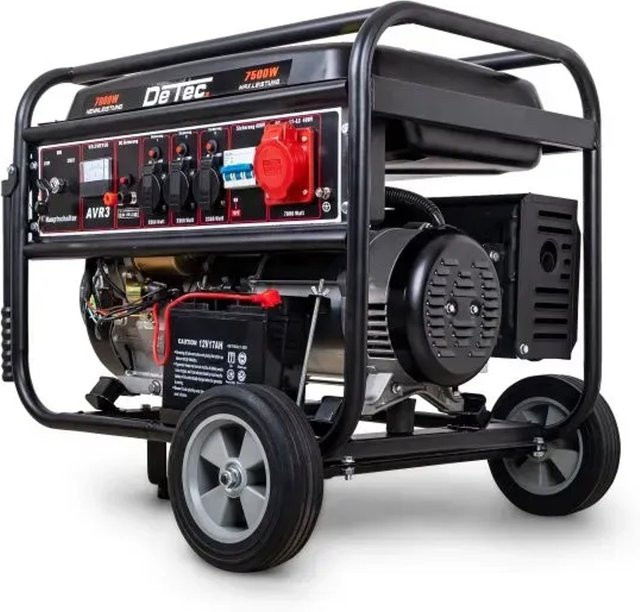 DeTec Benzin Stromgenerator DT LB7500E mit 7 kW Leistung, 3 Phasen Starkstrom, E-Start, Schwarz - Bild 1