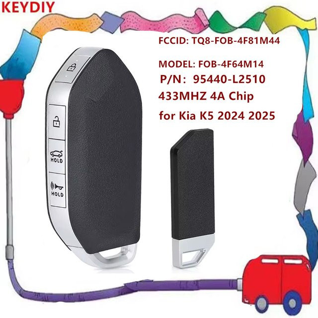 KEYECU Smart Remote Key Fob für Kia K5 2024 2025, 433 MHz 4A Chip, Farbe: Schwarz - Bild 1