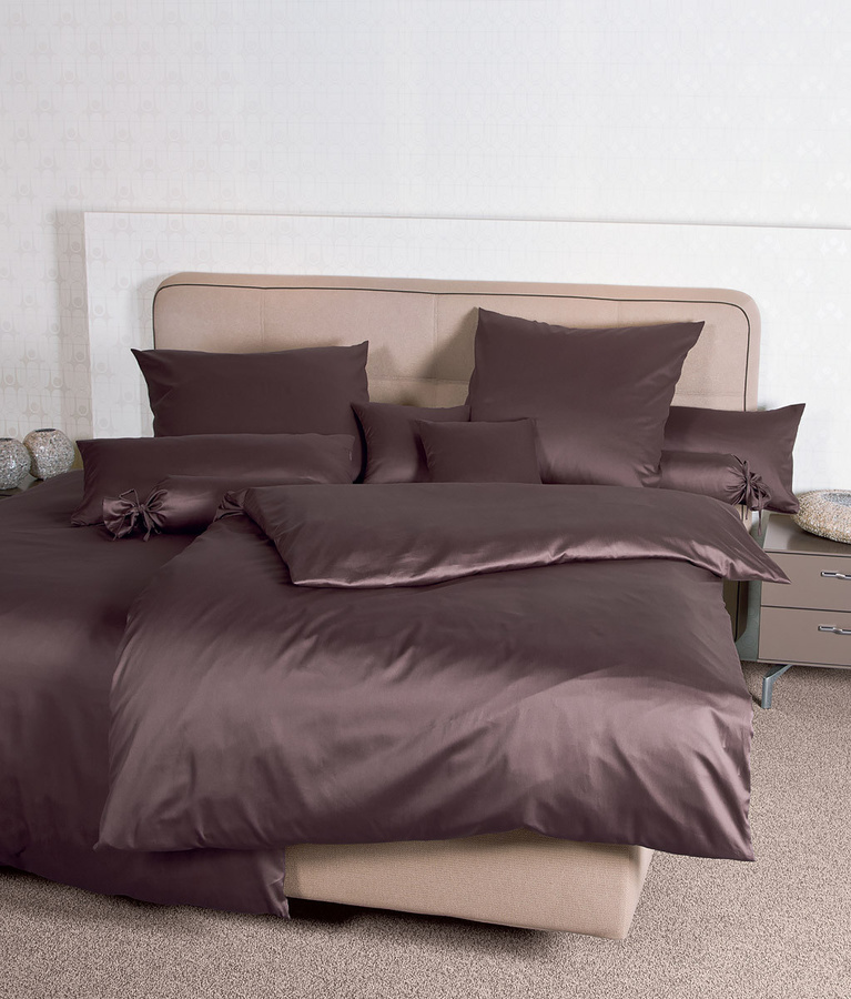 Janine Baumwoll Bettwäsche Colors Mako-Satin Braun mit Reißverschluss - Bild 1