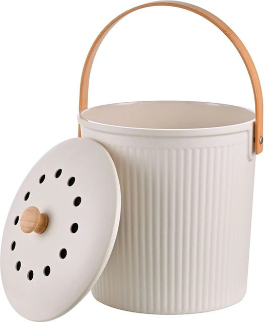 Relaxdays Komposteimer aus Bambusfaser mit Deckel und Aktivkohlefilter, Weiß, B/T/H: 23,0 x 28,0 x 23,5 cm - Bild 1