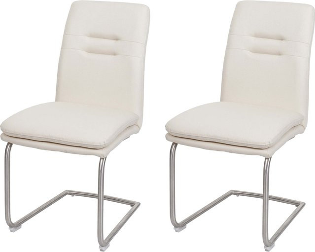 2er-Set MCW Esszimmerstuhl H70 Freischwinger mit Stoffbezug in Beige und Edelstahlgestell - Bild 1