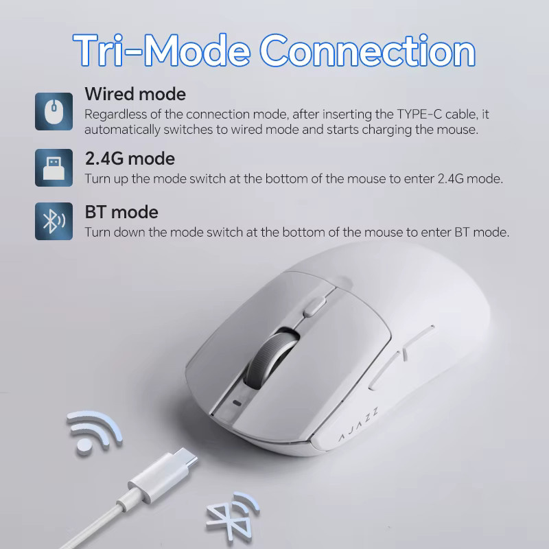 AJAZZ AJ139 V2 Gaming-Maus mit PAW3311 Sensor, Drei-Modus-Verbindung (Kabel, Bluetooth, 2,4G Wireless) für PC-Gamer - Bild 2