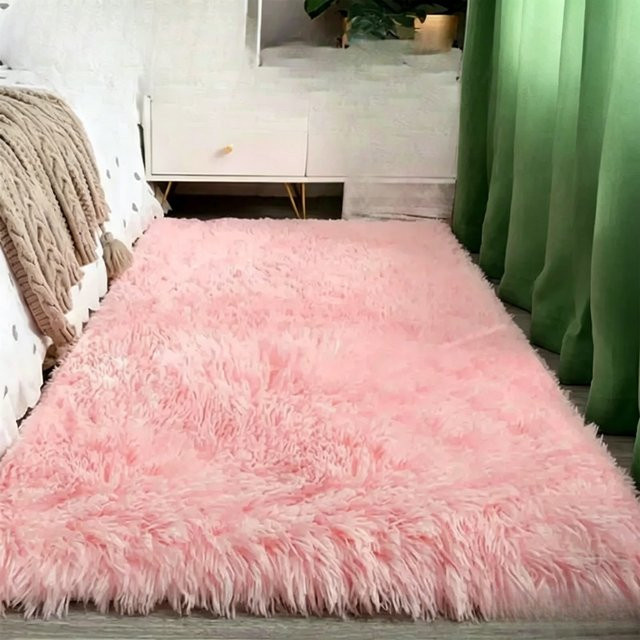 VIKAMA Bodenbelag aus Seide und Wolle, einfarbig, Rosa, rutschfest und waschbar, Rechteckig, Breite: 160 cm, Tiefe: 80 cm - Bild 1