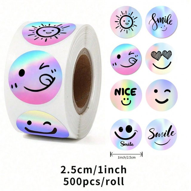 500Zhang Laser Expression Sticker Set mit Dankeschön-Motiv in Multicolour, runde Aufkleber aus Papier zur Dekoration von Geschenkverpackungen und als Schulbelohnungen - Bild 1