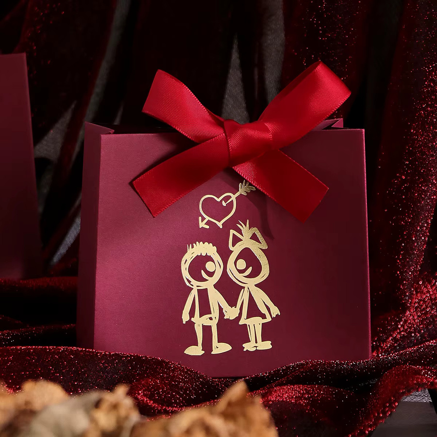10-teiliges Mini-Geschenkbox-Set aus Papier in Rot mit Paarfiguren-Design für Süßigkeiten und kleine Geschenke zum Valentinstag - Bild 1