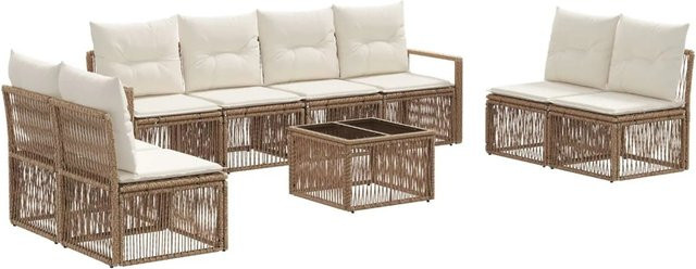 vidaXL Gartensofa-Set 9-teilig aus Poly-Rattan und Stahl in Beige mit Tisch und Polsterkissen - Bild 1